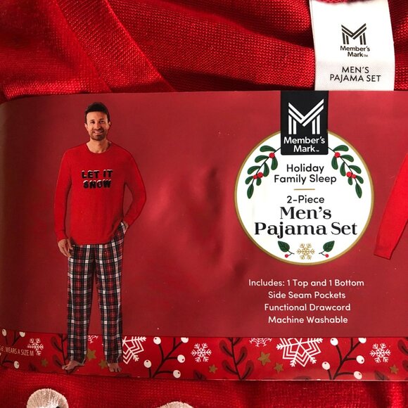 Members Mark Holiday 2-Piece Let it Snow Pajama Set Mens Size XL Red Plaid NEW - Picture 2 of 8